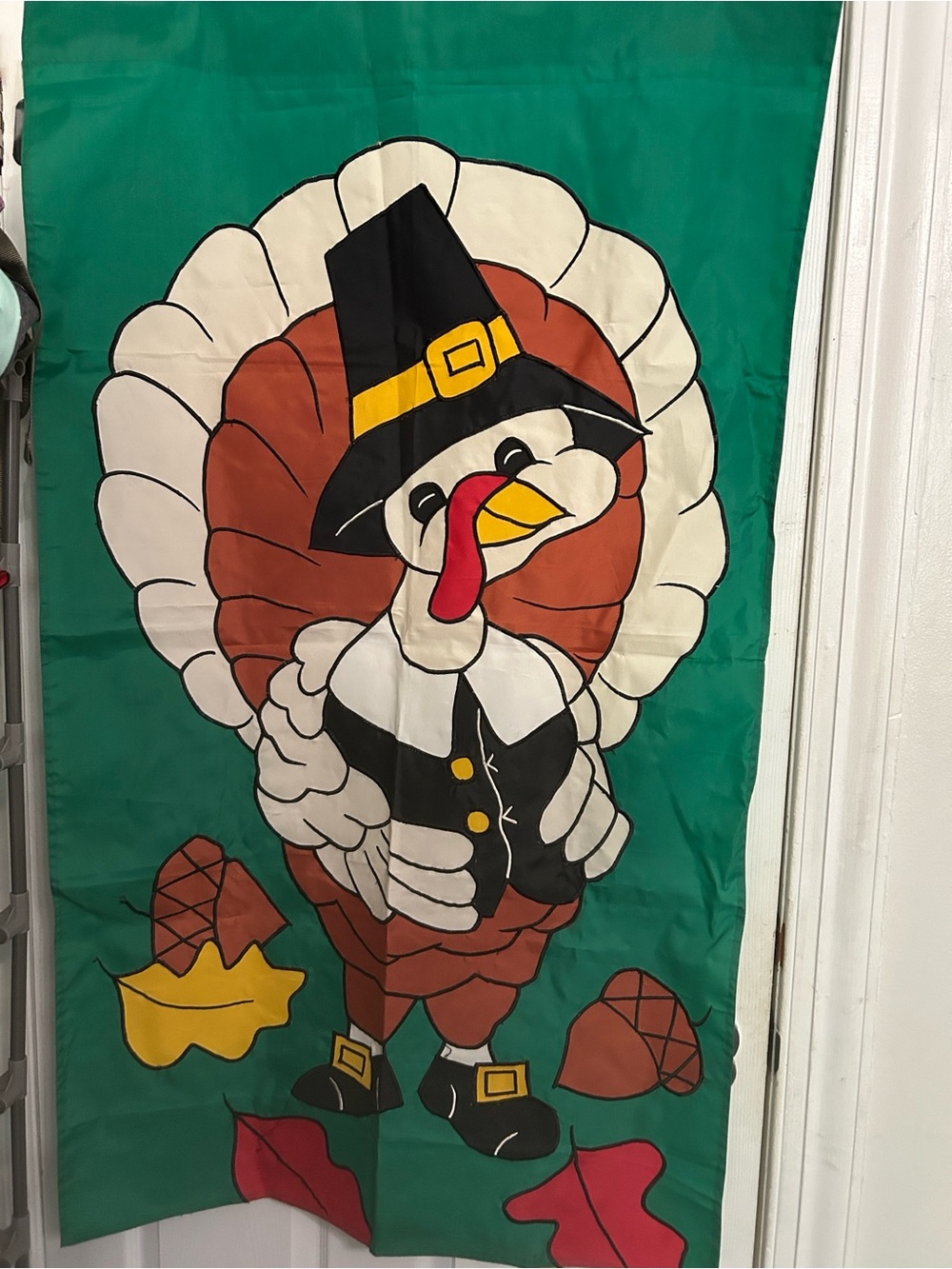 Thanksgiving Turkey Flag in Green, Brown, White & Black